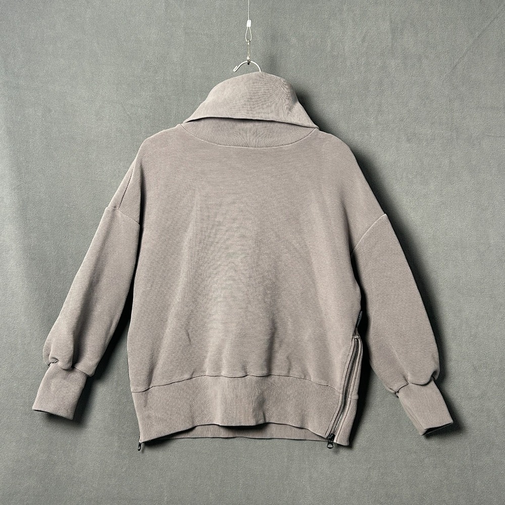 Varley Milton Sweat Ribbed Ottoman Cowl Neck Pullover Mushroom Beige Small S Zip
